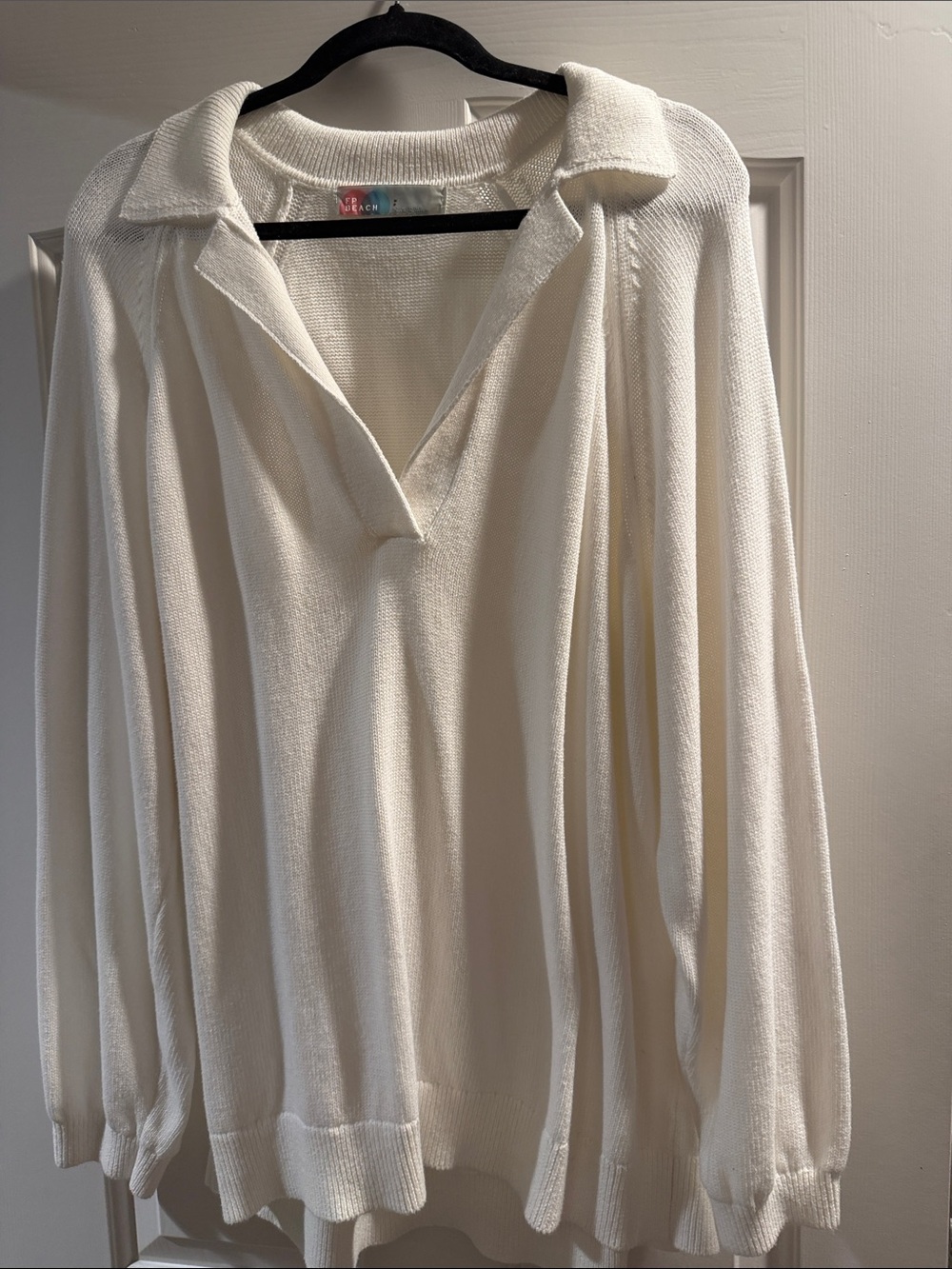 Cream Long-Sleeve Polo Knit Top - Unknown Brand